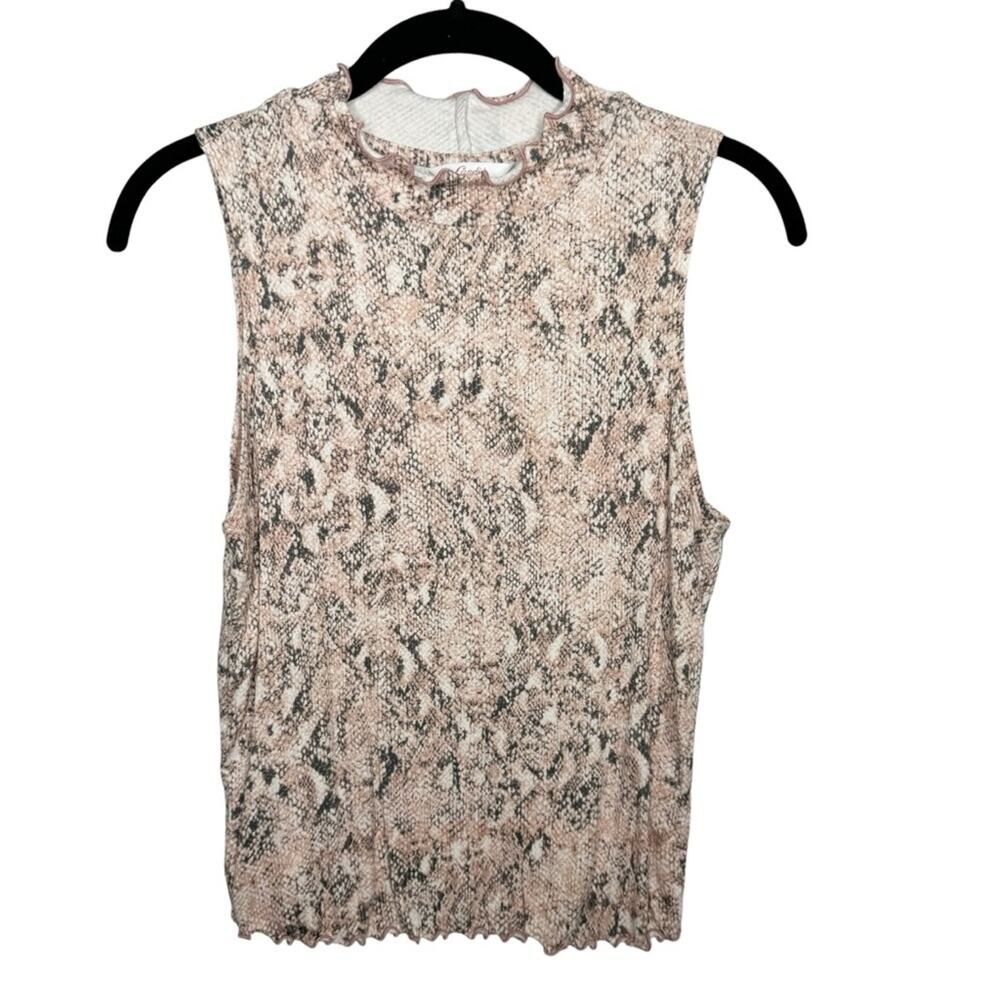 CANDIE’S / pink white black snakeskin printed high neck sleeveless tank / L